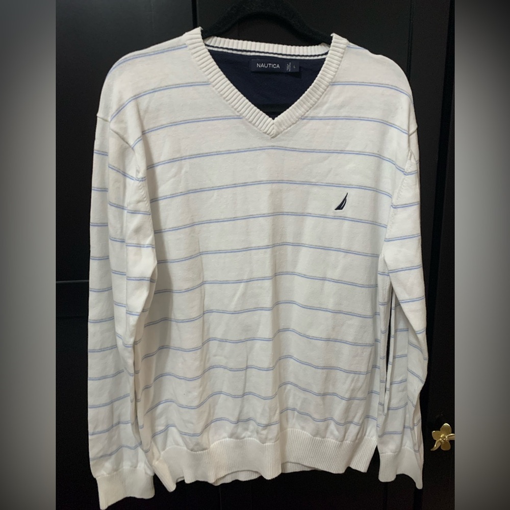 Nautica Navy and White Sweater, men’s size L